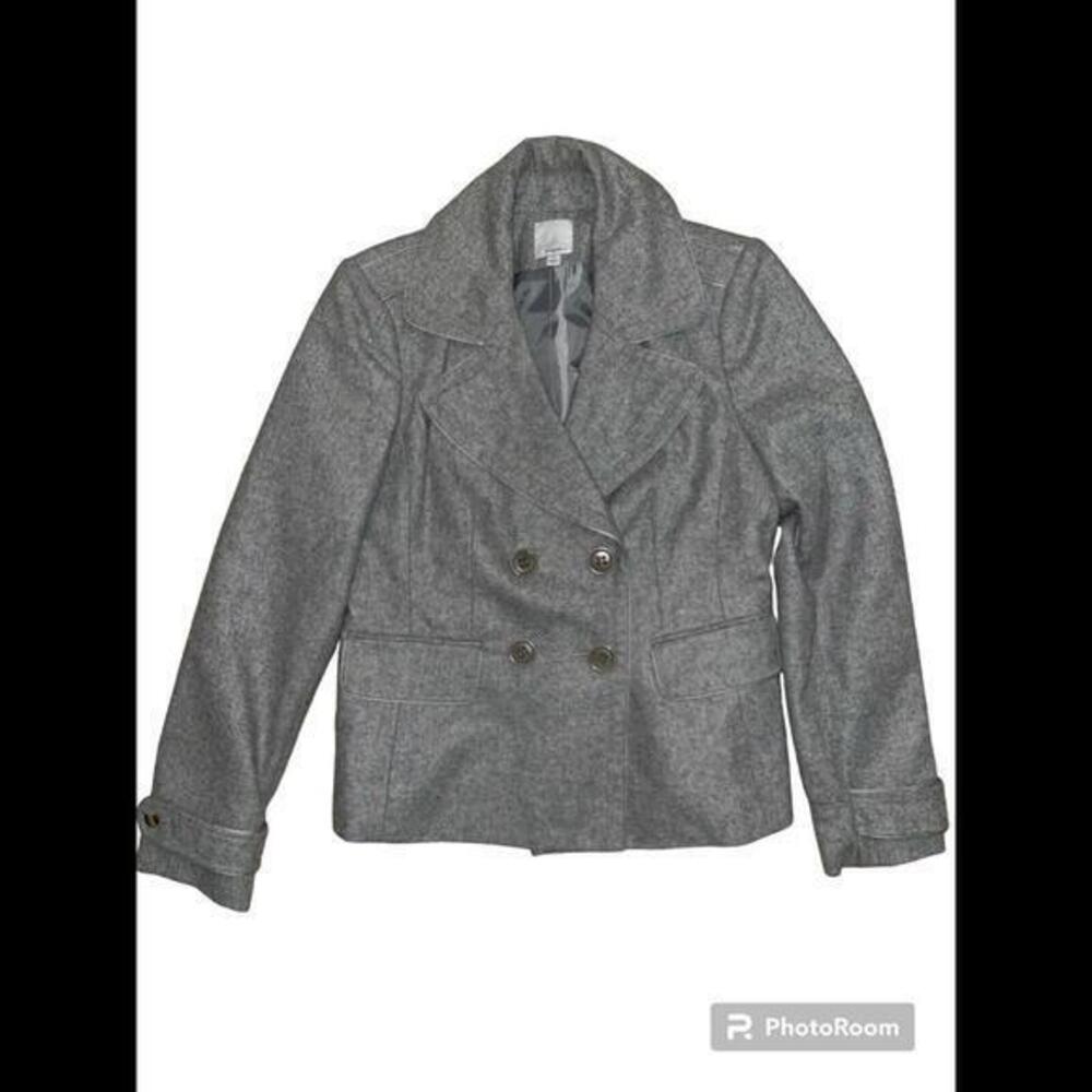 Halogen Wool Blend Woman’s Gray Double Breasted Lined Crop Blazer Jacket Size‎ M